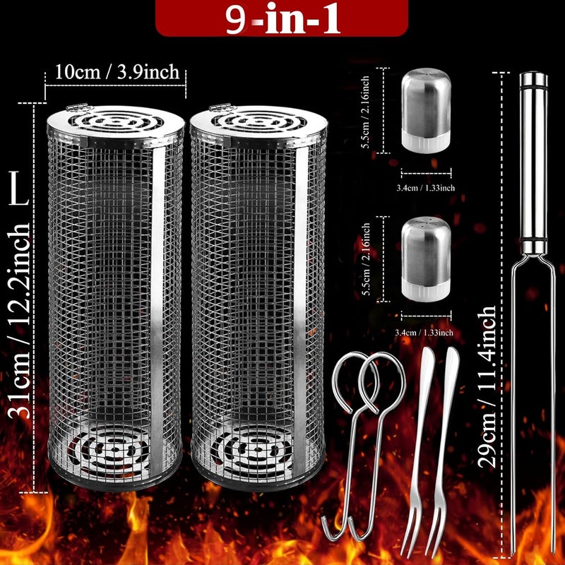 AUCMA Rolling Grilling Baskets for Outdoor Grill Bbq Net Tube Must Have Large Round Mesh Barbecue Cylinder Cage Gadgets Cooking Accessories Essentials for Picnic Vegetable Fish Meat Veggies, Gift for Men - Image 2